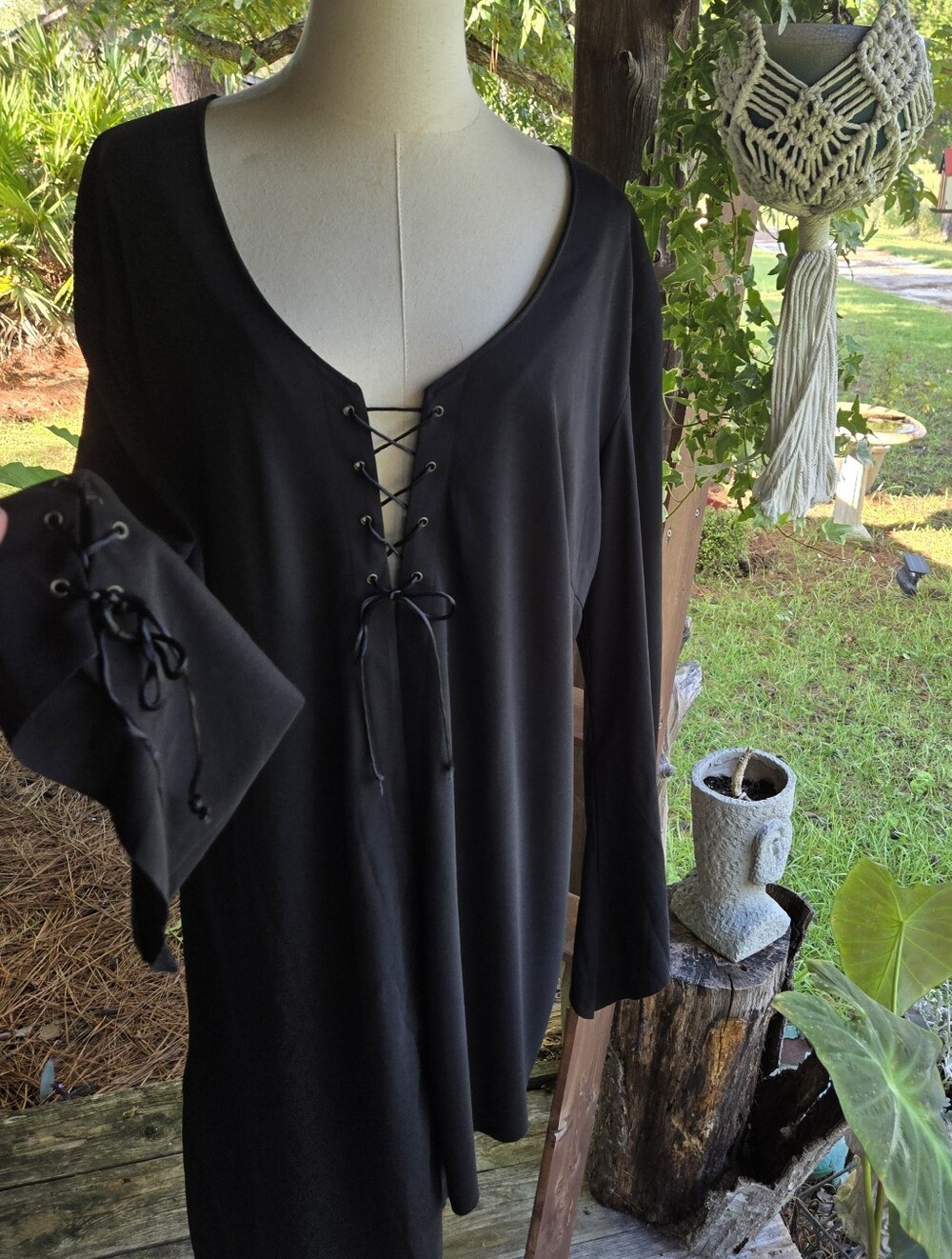 ENT Entrancy Vintage Black Goth Lace Front Duster Size 3x